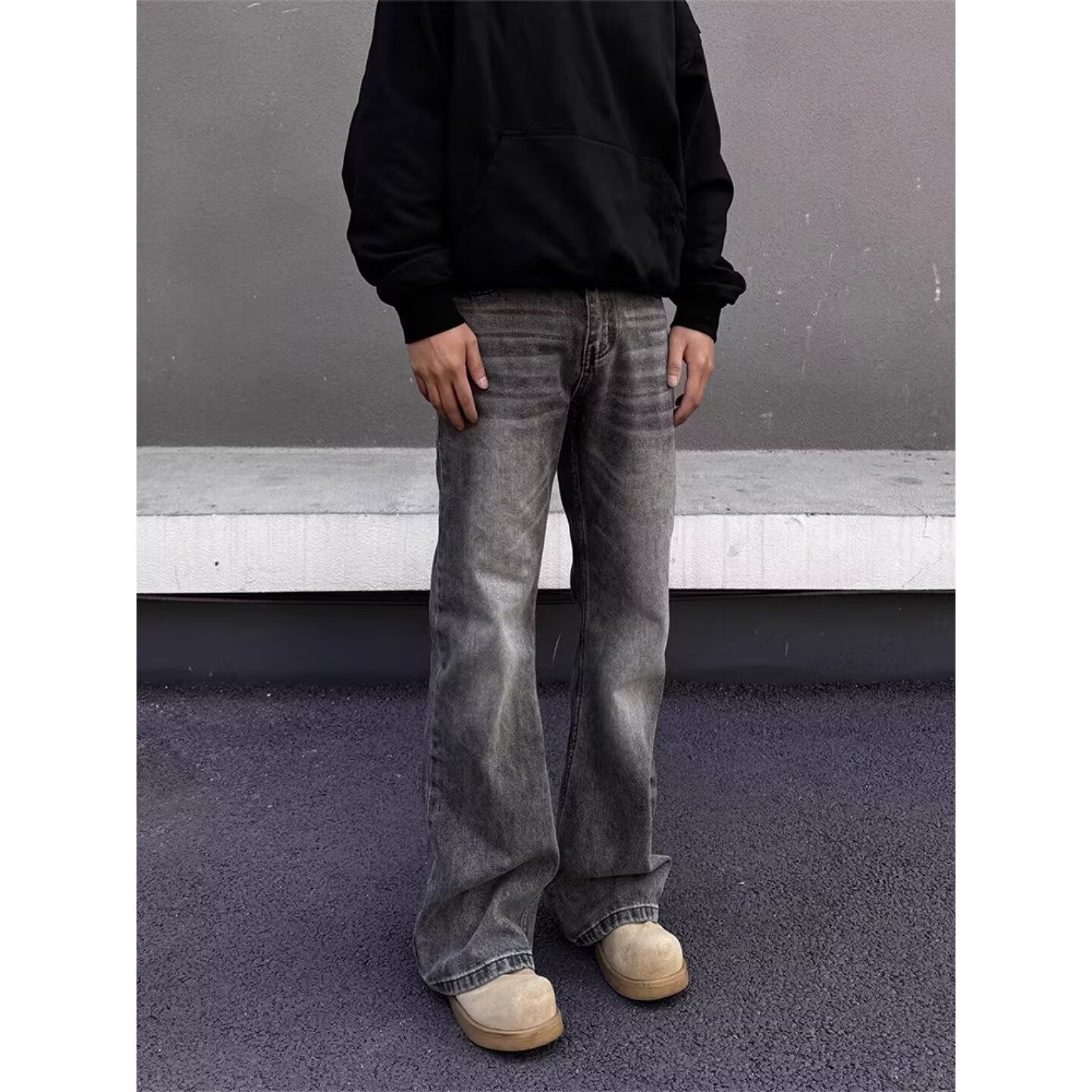 Men's Clothing Retro Distressed Washed Jeans High Street Style Loose Straight Leg Casual Floor Length Spring Autumn Pants_mkmklike.com
