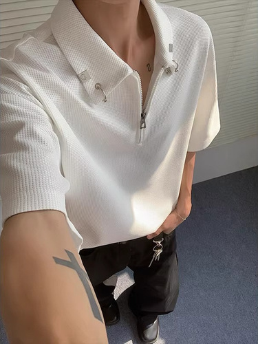 Unisex Polo Shirt with Collar, Short-Sleeve, Trendy Brand Summer T-Shirt, Korean Style, Loose Fit, Fashionable, 2025, Versatile Top