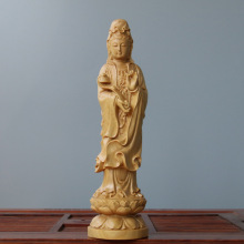 木雕如意观音佛像黄杨木艺术雕刻居家摆件木质工艺品厂家批发代发