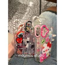 镜头框框图案闪粉卡通猫咪适用于苹果16promax手机壳15保护套1413