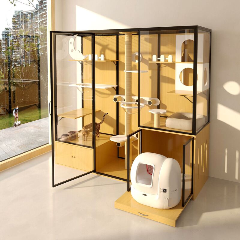 Customized Pet Cage for Cats, Dogs and Small Pets, Foster Care Display Cabinet, Solid Wood Cat Cabinet, Glass Panoramic Cat House Cage