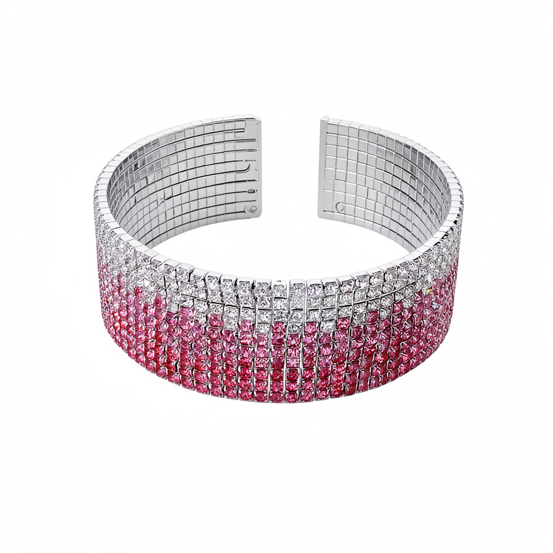 Multicapa de diamantes redondos gradiente elástico brazalete de apertura de estilo europeo y americano pulsera de moda de lujo ligera nicho joyas de mujer