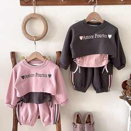 女童韩版字母套装三件套2025新款宝宝裤子小童背心儿童卫衣长袖棉