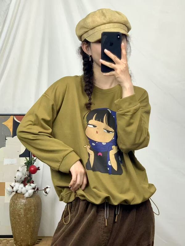 卡通女孩卫衣女 2025秋新款韩版宽松休闲下摆抽绳长袖上衣 2512|undefined