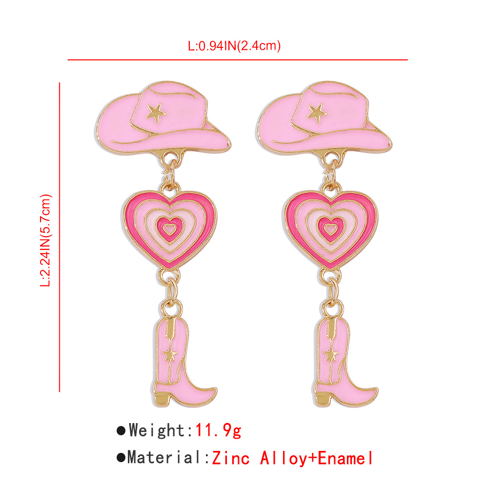 Fashion Alloy Modern Hat Heart-shaped Cowboy Boots Drip Oil Multi-layer Earrings display picture 4