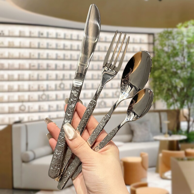 304 Stainless Steel Stone Pattern Knife and Fork Spoon Hotel Western Food Tableware Steak Knife Household Pointed Spoon Fork suit