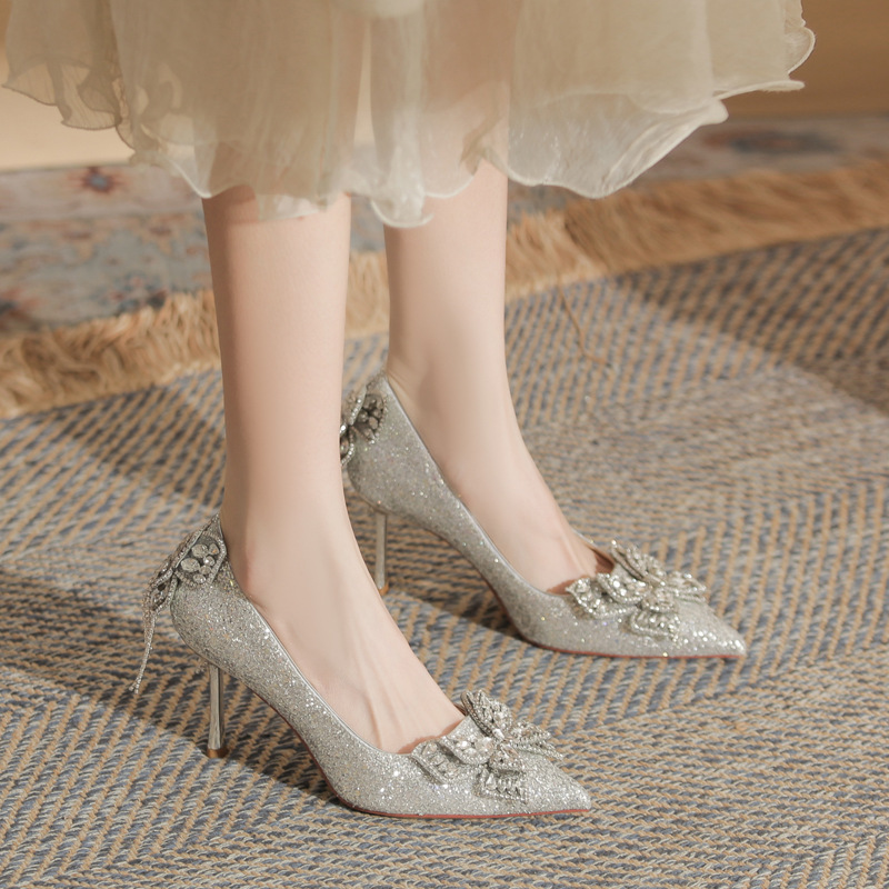 Jin Gang H8083-9 Wedding Shoes Wedding Shoes Shallow Mouth High Heels Women's 2025 New Spring and Autumn Stiletto Pointed Shoes