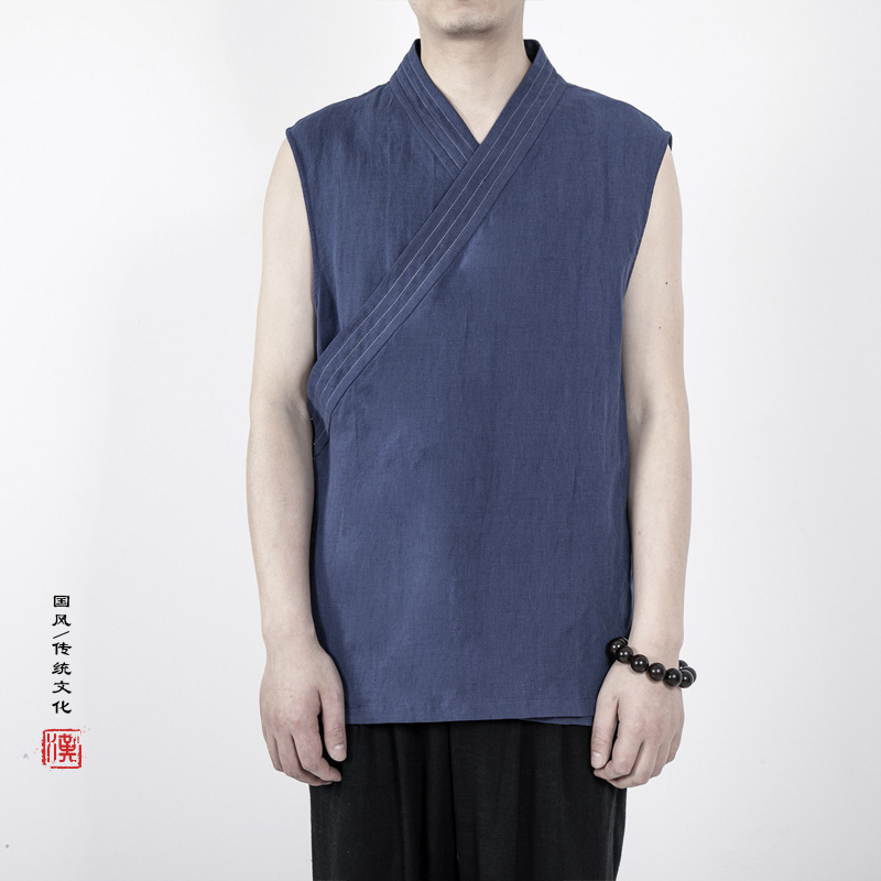 Chinese Style Men's Cotton and Linen Men's Thin Modified Hanfu Sleeveless Men's Linen Men's Hanfu