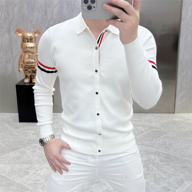 Wool European Trendy Men's Knitted Cardigan 2025 Autum Thin Lapel Fashion Casual Knitted Jacket for Men