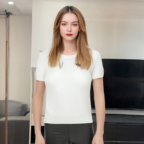跨境外贸欧美2025新款夏季女装针织衫休闲上衣短袖背心T恤衫厂家