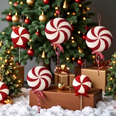 2025 クリスマスツリー赤と白のロリポップ装飾ペンダントクリスマスボールクリスマス装飾クリスマスツリー装飾