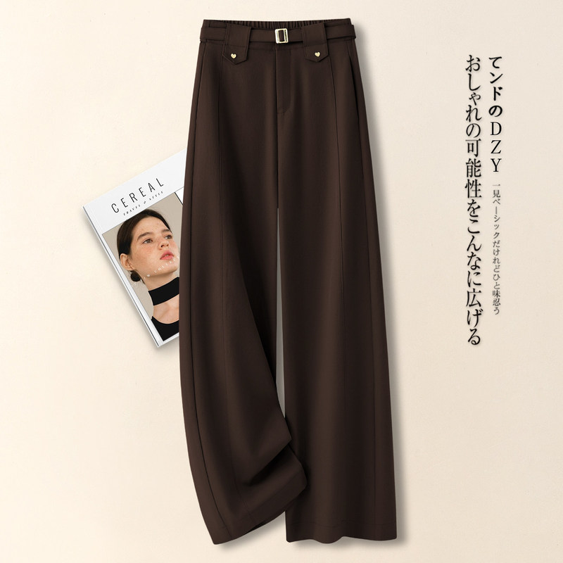 High-end brown drapey suit pants for women, autumn 2026 new style, popular anti-wrinkle wide-leg pants, straight-leg pants