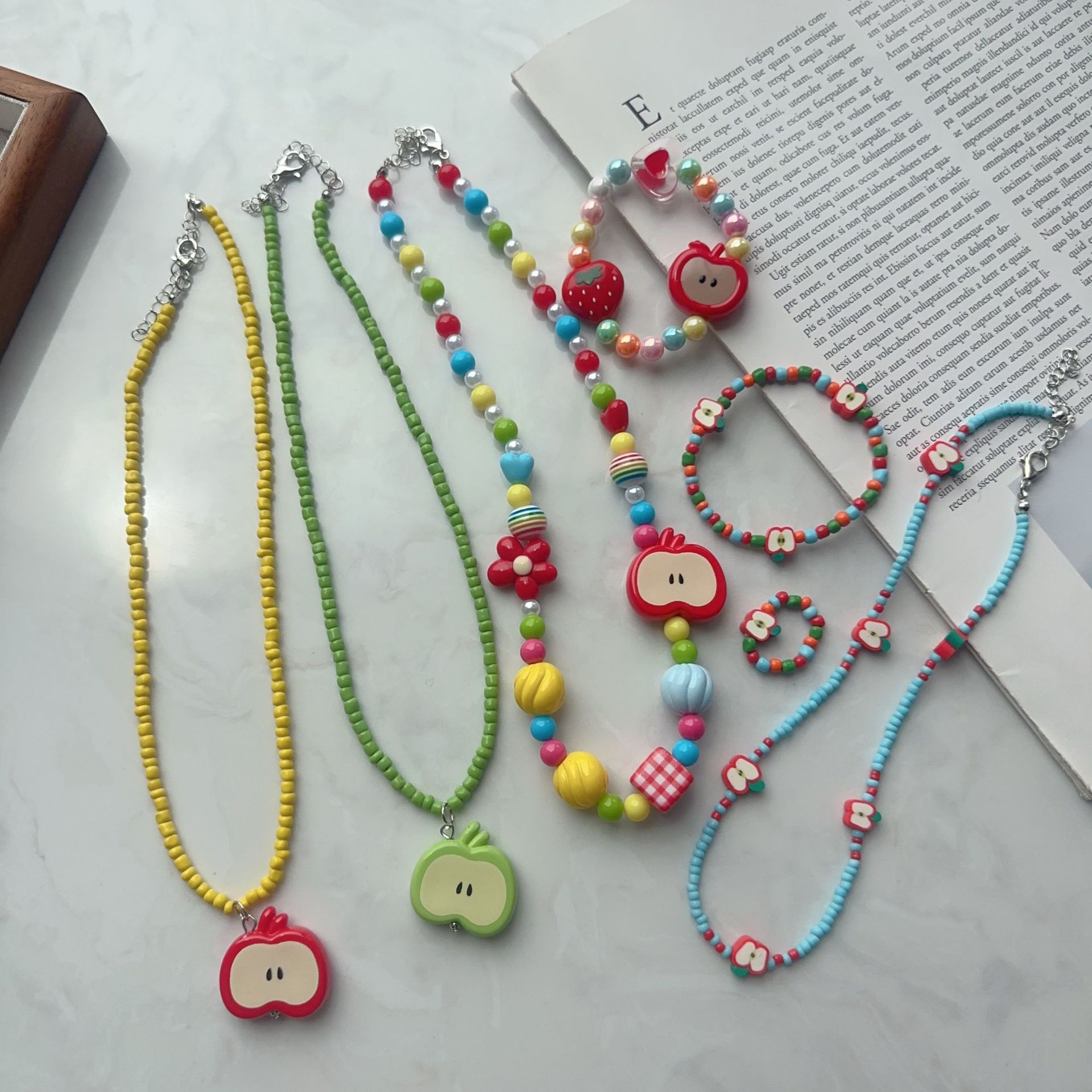 Dopamine Colorful Apple Beaded Necklace Korean Style Children's Necklace Little Girl Outing Jewelry Baby Accessories Wholesale
