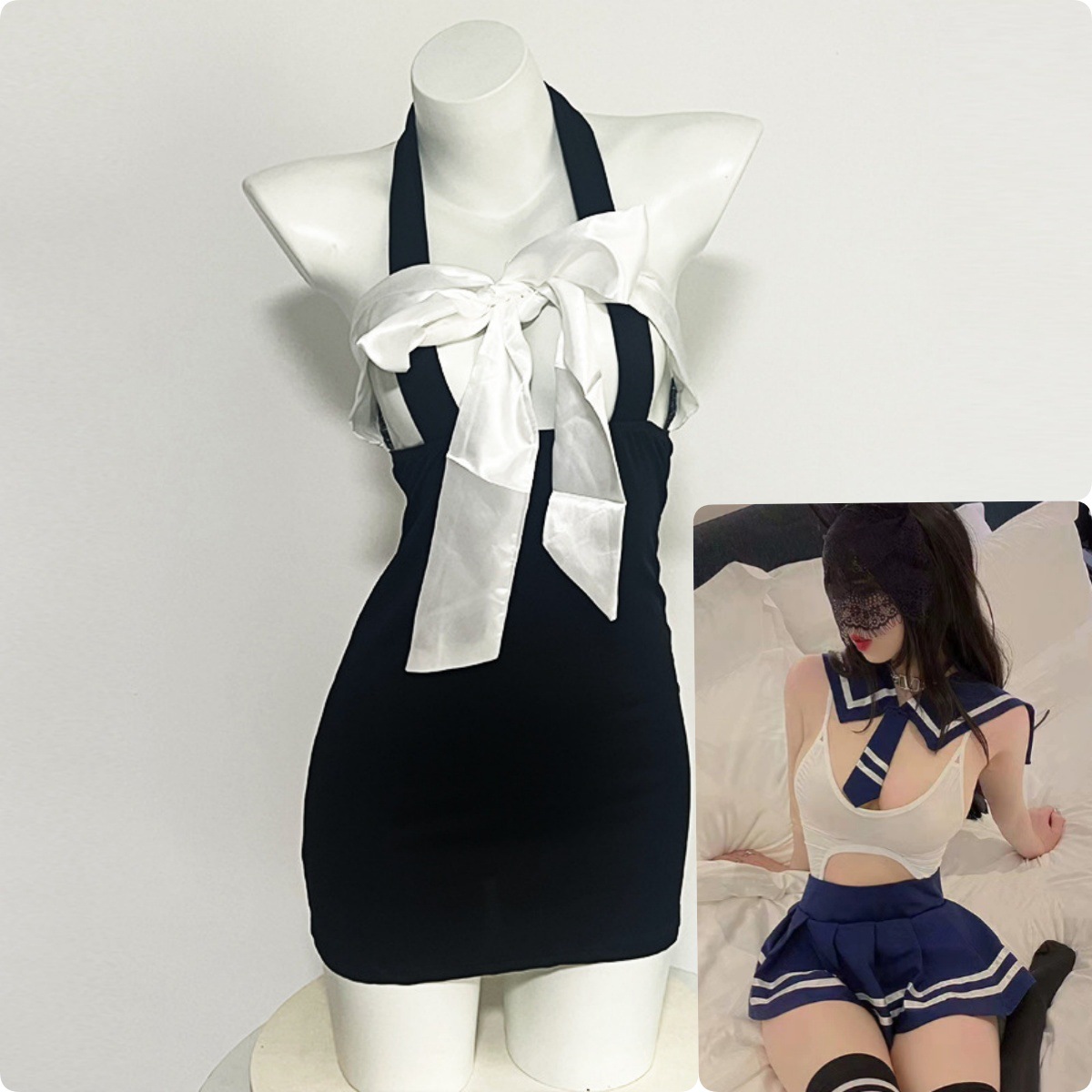 [2팩, 양말 2켤레 증정] 순정 섹시 비서 + 가랑이 없는 원피스 학생복