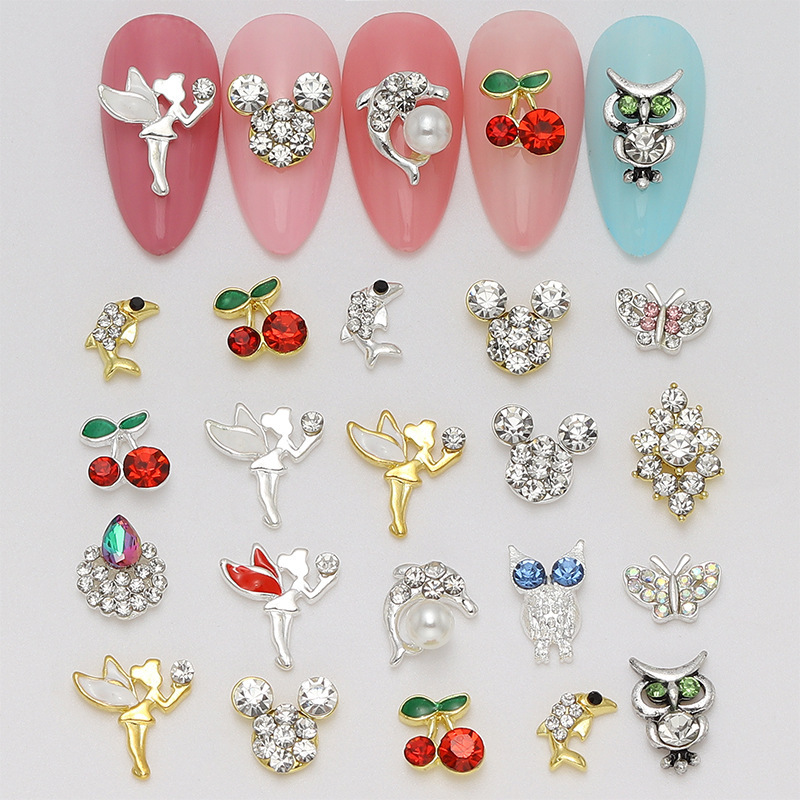 Cross-Border New Nail Art Jewelry Cute Cartoon Mickey Head Flower Fairy Butterfly Owl Cherry Nail Diamond Jewelry Cross-Border New Nail Art Jewelry Cute Cartoon Mickey Head Flower Fairy Butterfly Owl Cherry Nail Diamond Jewelry