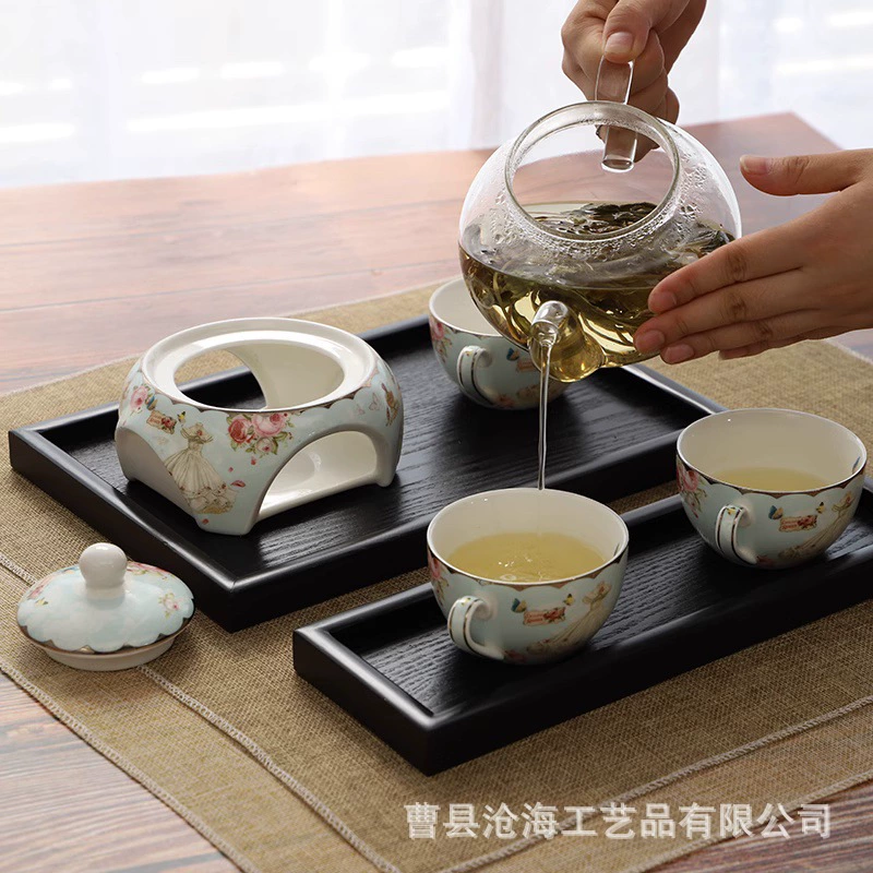 Japanese black wooden rectangular dinner plate for home use with glass from natural wood, dessert tea set