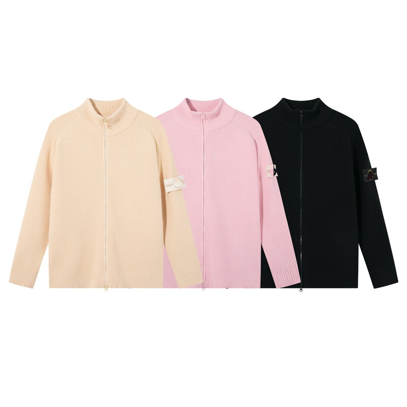 Cross-Border Stone Stone Ghost Stand Collar Wool Knitted Raglan Sleeve Cardigan Sweater Pure Color Long-Sleeved Zipper Jacket