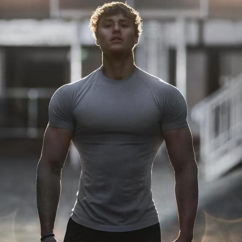 Muscle Sports Fitness Men's T-Shirt Jogger Gym Bodybuilding Quick-Drying Breathable Tight Round Neck Short Sleeve