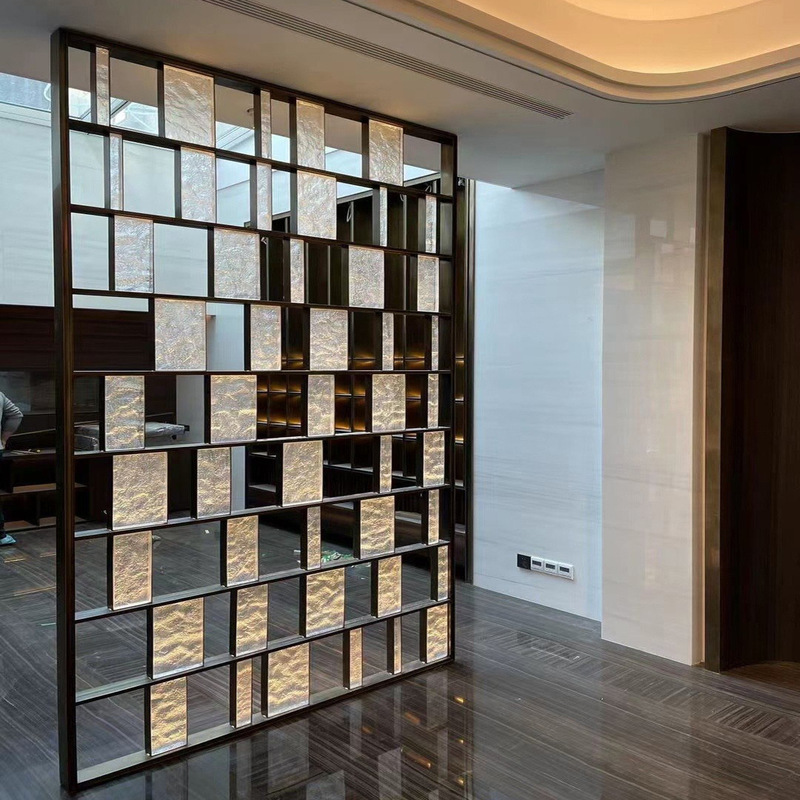 Changhong Art Glass Grille Lattice Metal Partition Living Room Hotel Background Wall Stainless Steel Crystal Hanging Film Screen