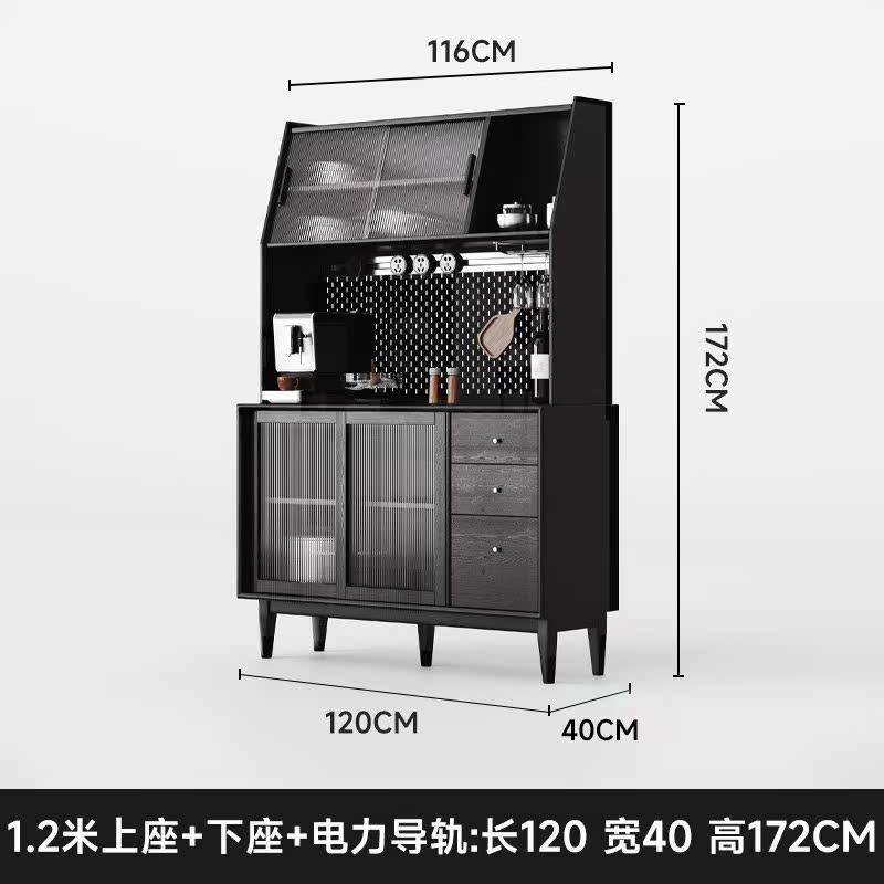 全实木餐边柜橡木黑色复古茶水柜储物柜客厅美式法式简约现代家用|undefined