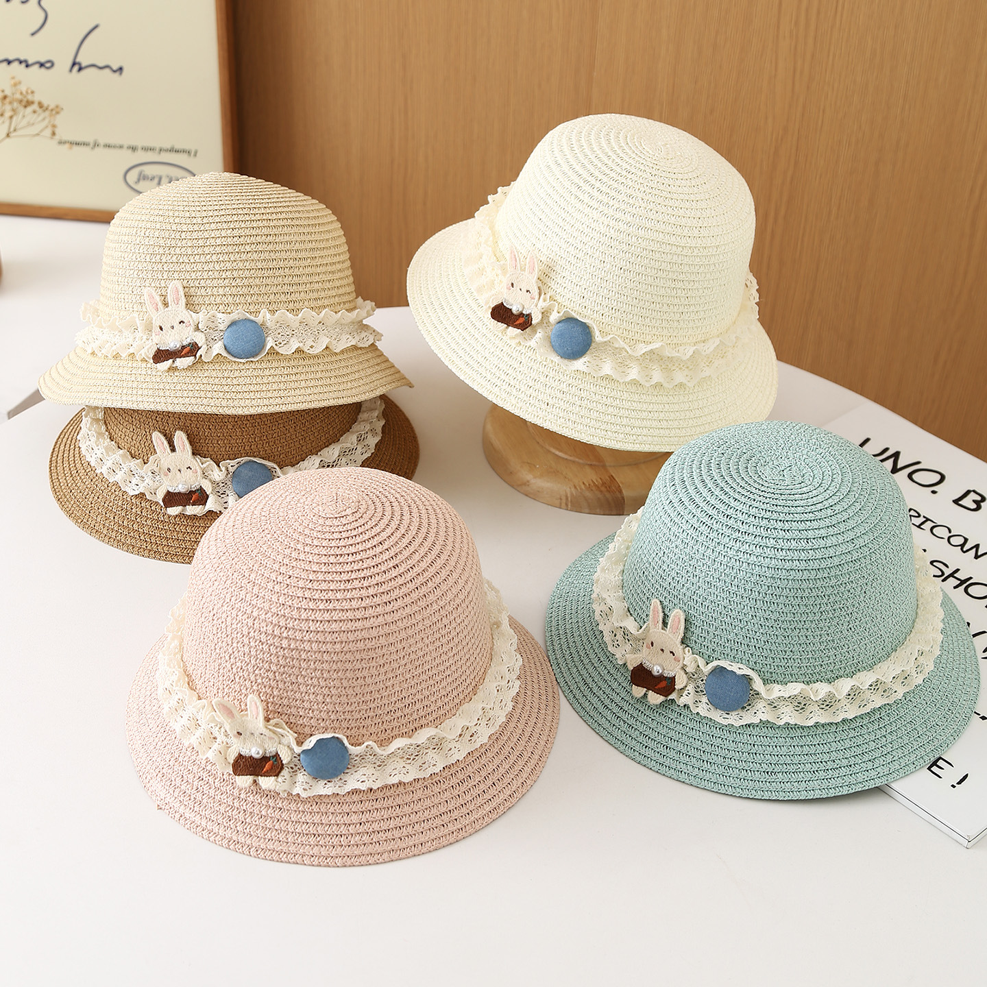 Kids Casual Sun Hat UPF 50+ Parent-child Children's Straw Set, French Floral Girls, Summer Sun For Kids And Babies, Beach Hat_voghion.com