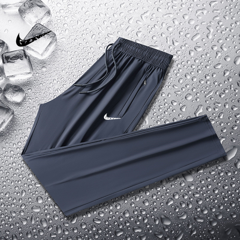 Men's Summer Thin Ice Silk Pants for Outdoor Sports and Casual Wear, Straight-Leg Long Pants, Plus Size, Breathable, Quick-Dry, Air-Conditioned Pants