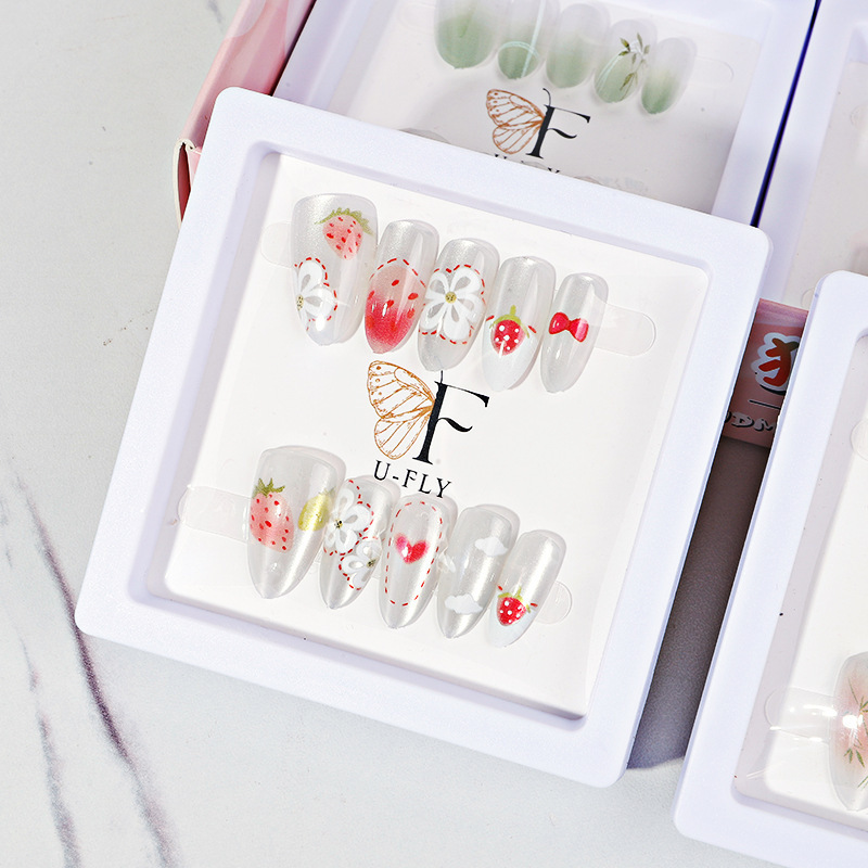 Handmade Wearable Nails Cute Cat Eye Nail Stickers Series Children's Nail Stickers Animal Fruit Nail Stickers Ins Style