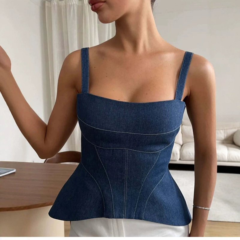 2026 Cross-Border Amazon Women's Clothing European and American Style Sexy Denim Camisole Slim Fit Outerwear Sleeveless Top 2026 Cross-Border Amazon Women's Clothing European and American Style Sexy Denim Camisole Slim Fit Outerwear Sleeveless Top