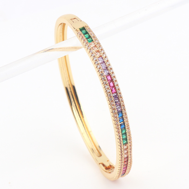 Glam Geometric Copper Bangle Inlay Zircon Copper Bracelets