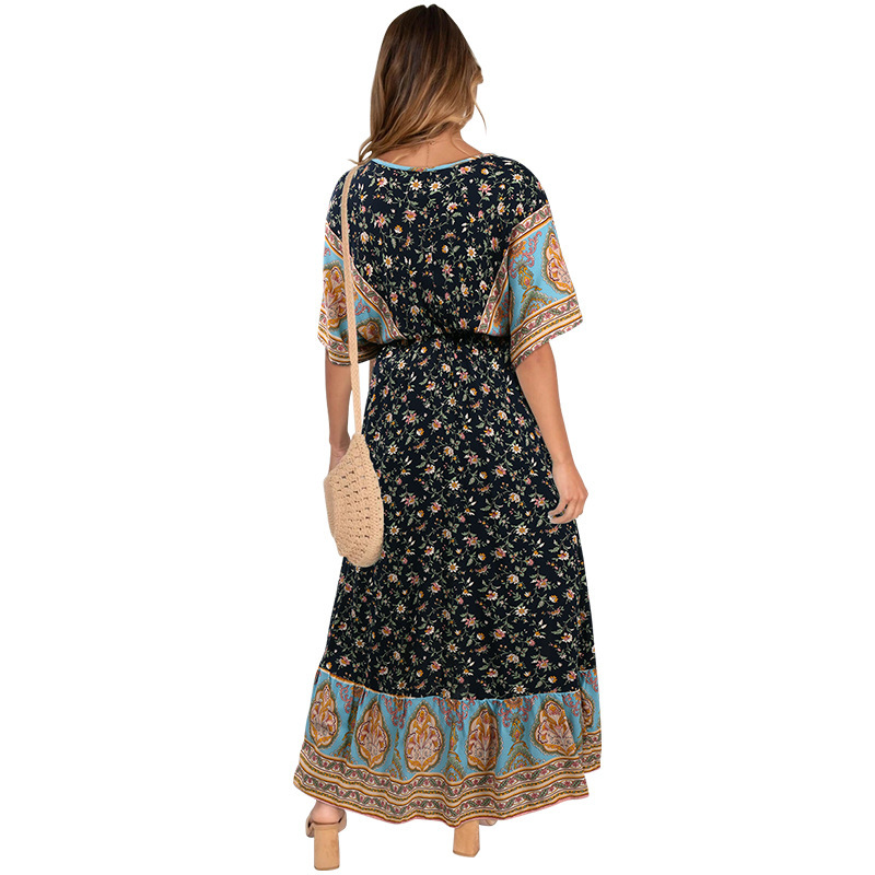 Vestido floral de manga corta bohemio de verano para mujer nihaostyles ropa al por mayor NSSA71893