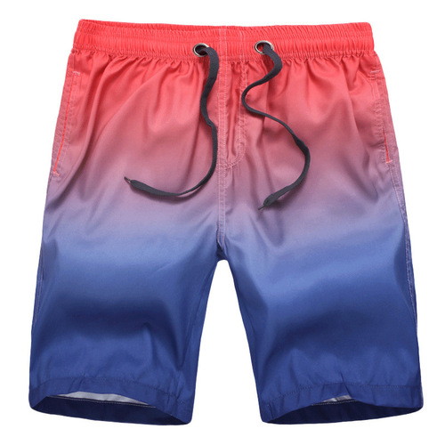 Beach pants for men, gradient color hot spring loose European and American large size shorts summer wide-leg pants five-pocket shorts quick-drying swimming pants