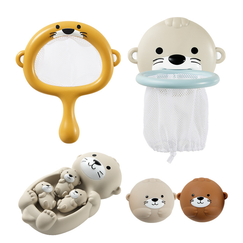 Juguetes de agua de baño transfronterizos Animales nutrias Red de tiro Bola flotante sellada Baño para niños Juguetes de baño
