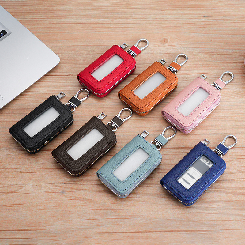 Nuevos productos transfronterizos, bolsas de llaves de automóviles de cuero suave, ventanas abiertas, bolsas de llaves de automóviles de cuero PU, cremallera japonesa y coreana, explosión multicolor.