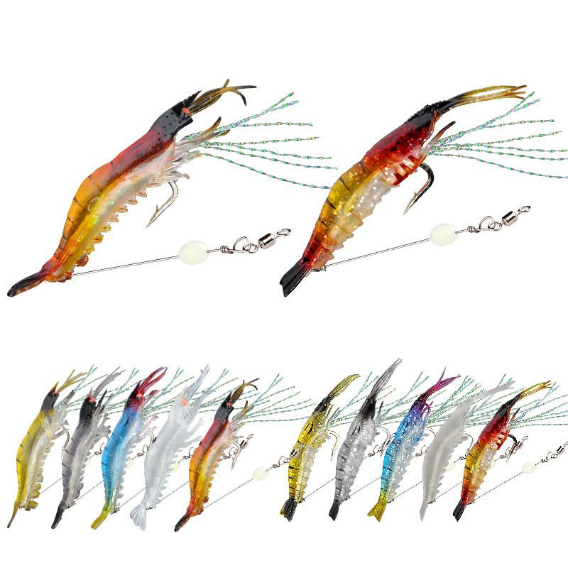Fishing shrimp lure, high‑simulation PVC bait, 12 cm, glow and multi‑color options