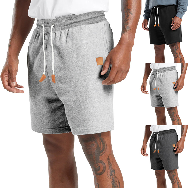 2024 printemps/été hommes couleur unie cordon droit quart pantalon européen décontracté shorts de sport pour hommes_voghion.com