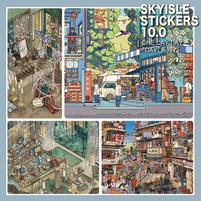 [10.0造景贴纸 缤纷都市琉璃盏翡翠笼解压微缩场景diy贴画]