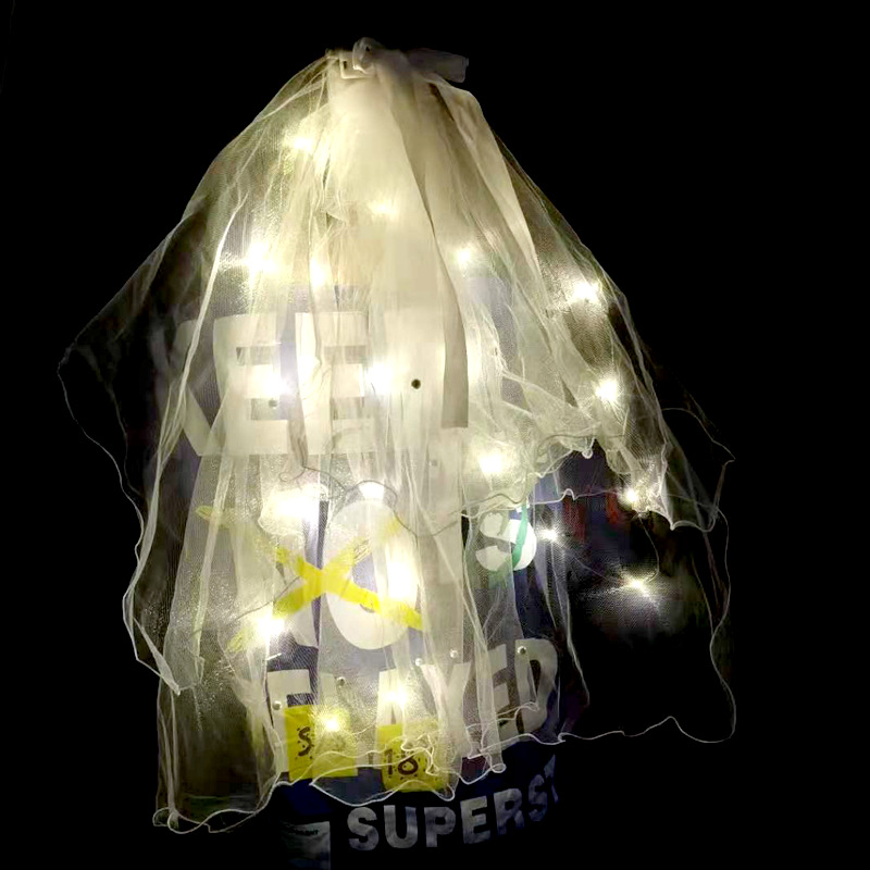 Luminous veil Woese women's veil new bow double-layer ribbon floor stall supply jewelry lamp headwear