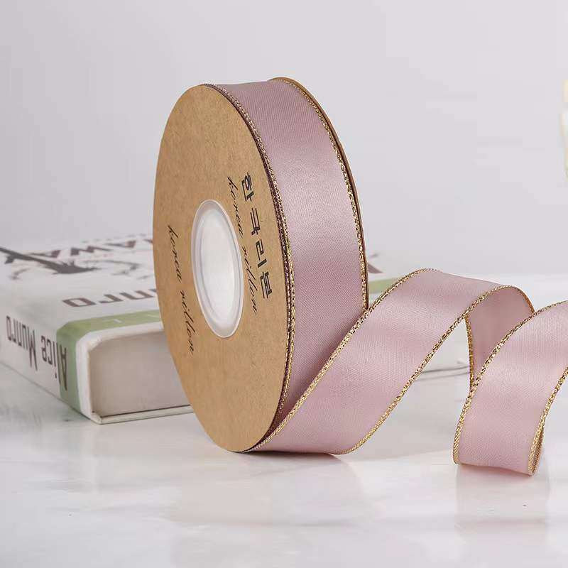 25mm de doble cara cinta de borde dorado doble borde dorado cinturón de poliéster hecho a mano caja de regalo de flores embalaje Cinta de soporte