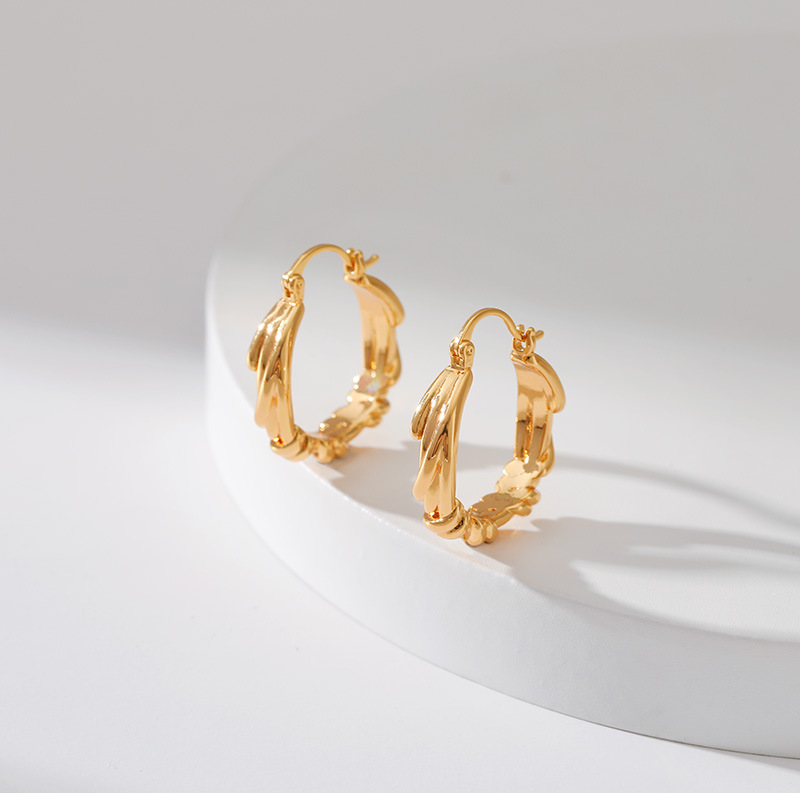 Retro Stripe Copper Hoop Earrings 1 Pair