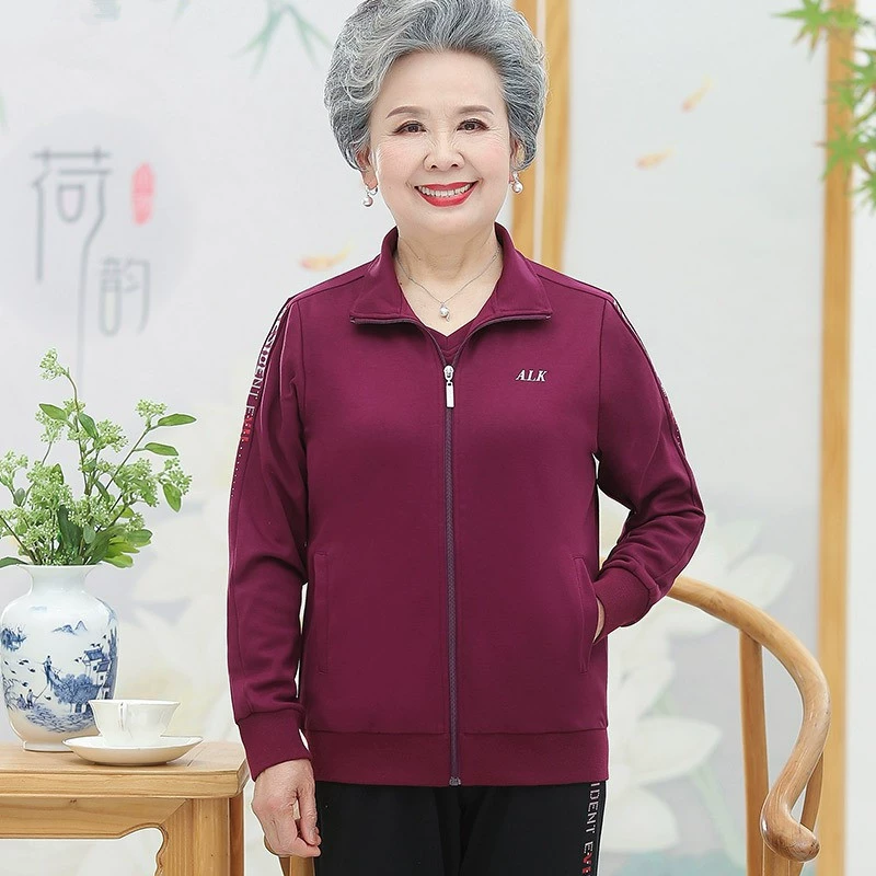 Старушка весенний спортивный костюм 60-70-80 лет бабушка одежда свободная утренняя тренировка одежда пожилая мама одежда