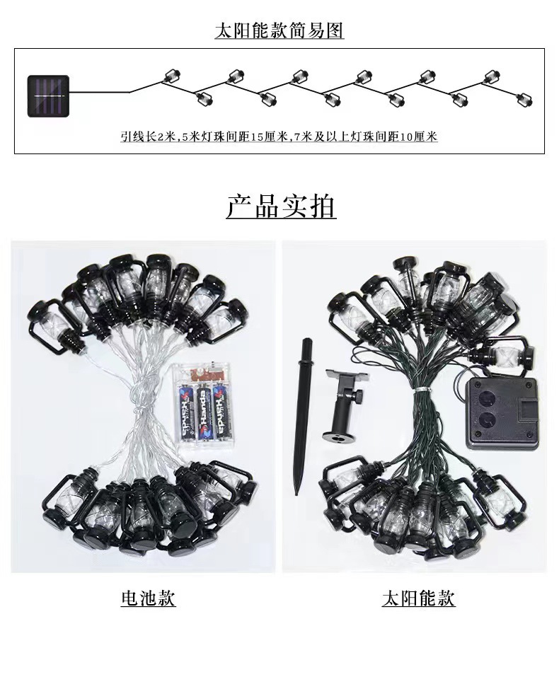 露营氛围灯LED复古煤油瓶灯帐篷天幕装饰布置彩灯营地太阳能灯串详情22