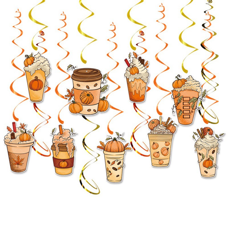 Fabricantes al por mayor otoño decoración de fiesta de Acción de Gracias, bandera de tracción, etiqueta en espiral, decoración de fiesta de cumpleaños, juego de bandera de tracción