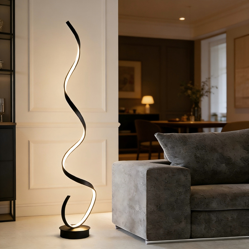 Floor Lamp with Minimalist Design, Nordic Style, Placed Next to the Sofa in the Living Room, Trendy Corner Wave-Shaped Ambient Line Light, Full Spectrum