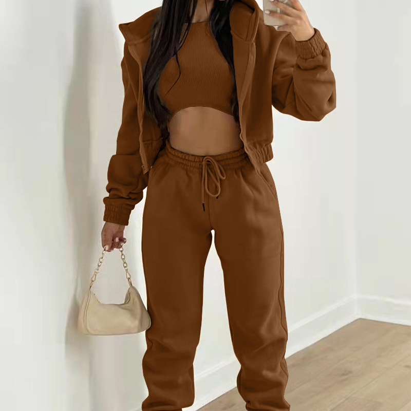 2026 New Spring Women's Clothing European And American Outfit Solid Color Hooded Sweatshirt Casual Fashion Sports Set_ecoleips.com