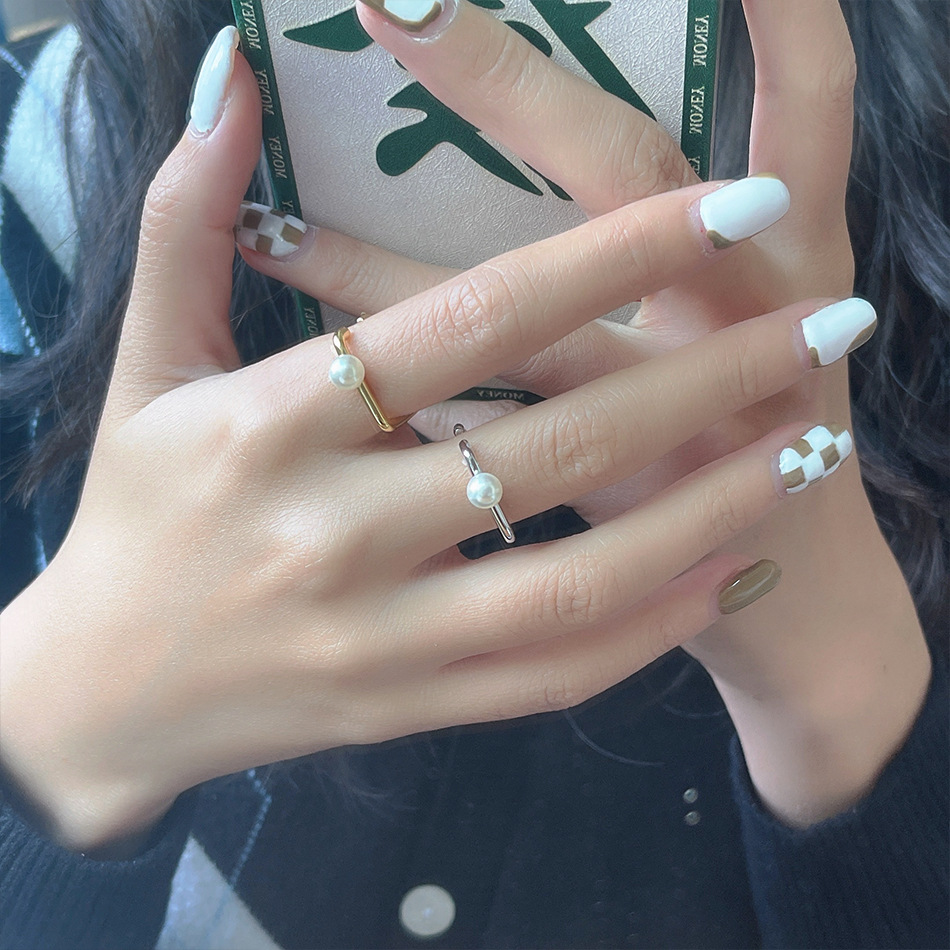 Simple Style Geometric Copper Artificial Pearls Open Ring