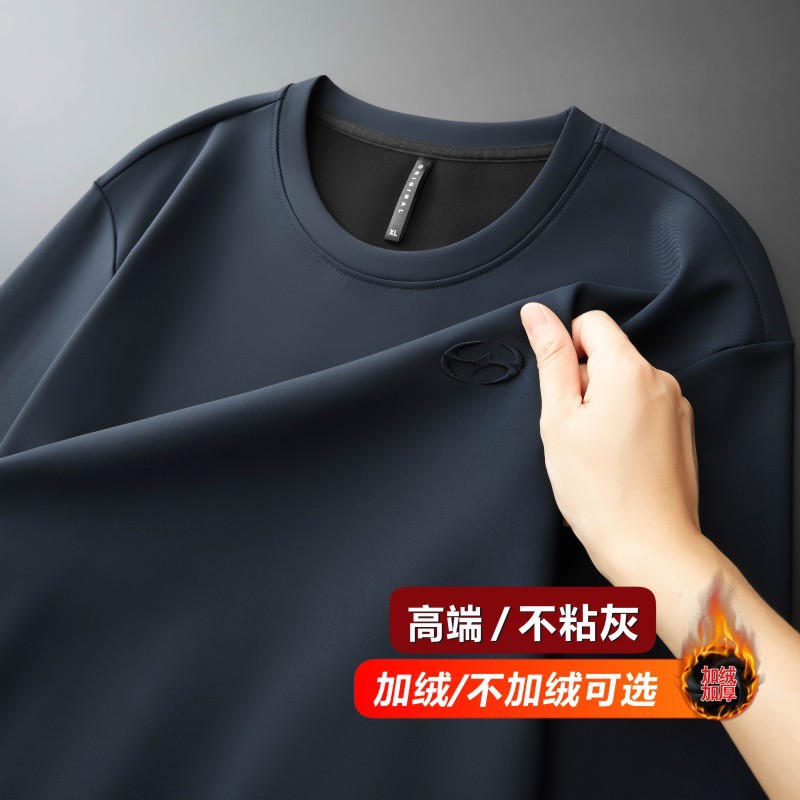 High-End Sweatshirt for Men, Spring Loose Casual Men's Round-Neck Jacket, Solid Color Base Layer Top, Fleece-Lined Sportswear 11