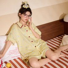 睡衣女夏天2026年新款韩版条纹卡通短袖套装学生可外穿宽松家居服