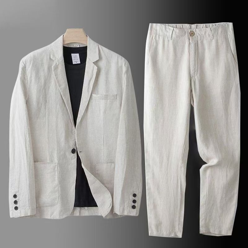 Trendy Brand Suit Set for Men, Summer Fashion Casual Business Suit, Korean Style Trendy Slim-Fit Stylish Two-Piece Set