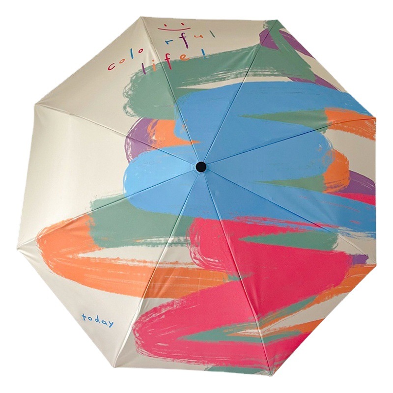 クロスボーダー日韓自動パラソル女性小清新色日焼け止め傘晴雨両用黒ゴム五つ折り日傘