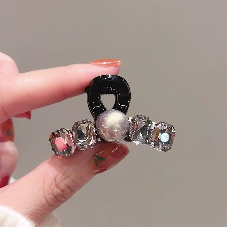 New Korean-Style Rhinestone High-Gloss Pearl Gray Small Half-Tied Exquisite Hair Grip Decorative Side Hairpin